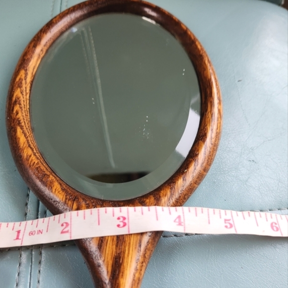 Prairie BEVELED Rich Brown Tiger Wood Oval Handle OOAK Carved Flower Hand Mirror - Picture 10 of 16